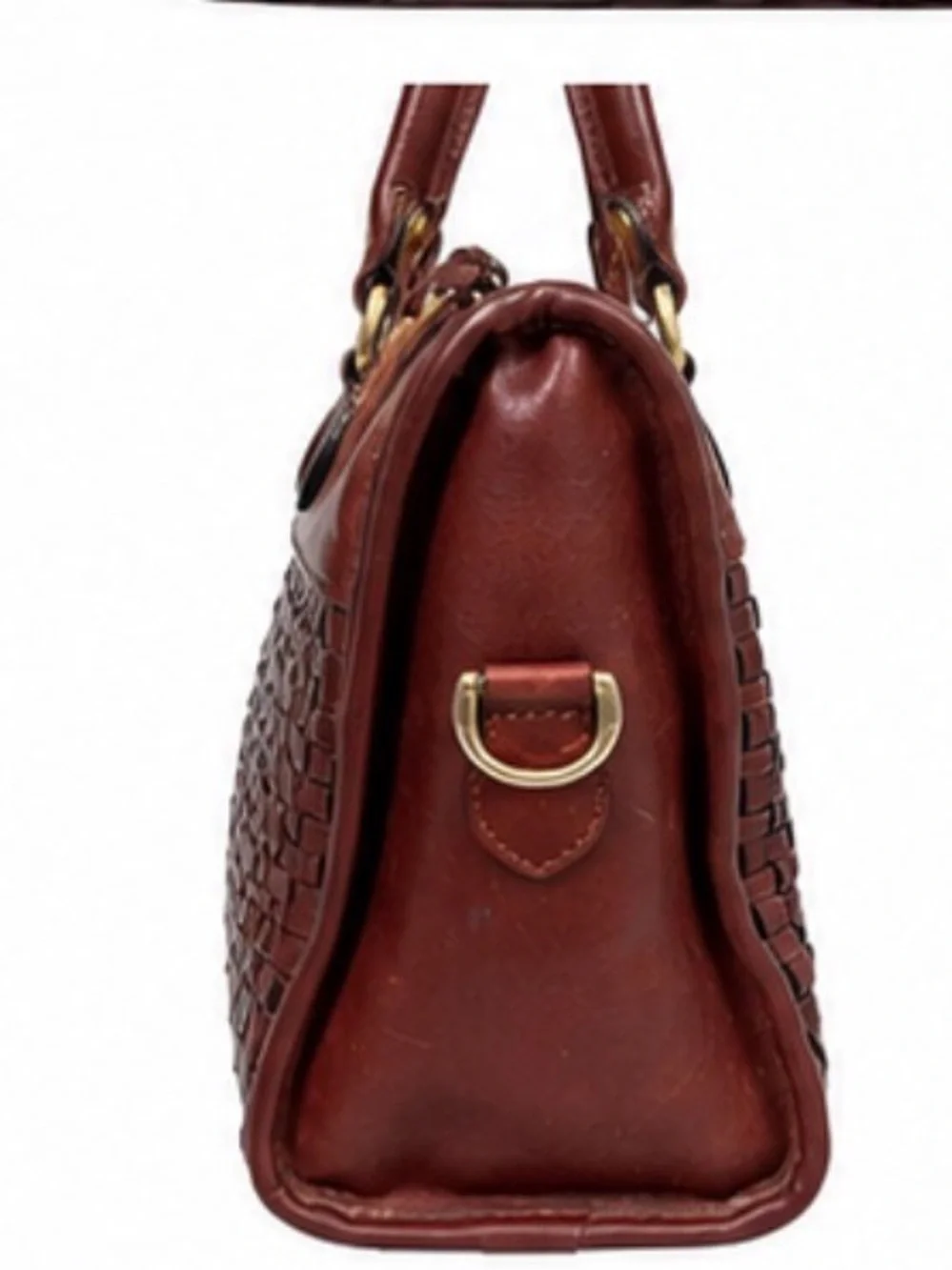 Del Mano Woven Burgundy Brown Structured Satchel Handbag